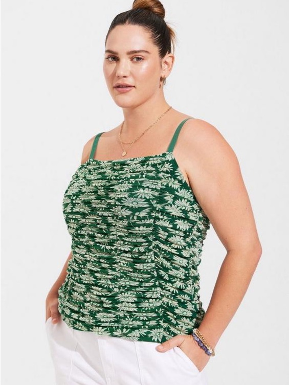 torrid Green Floral Ruched Cami Tank